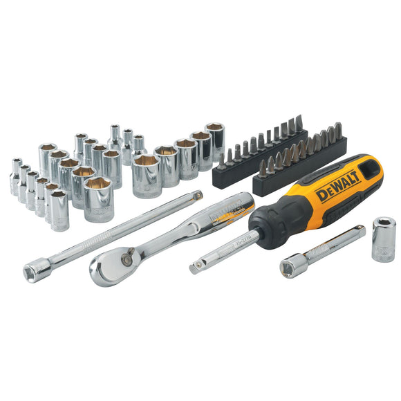 DEWALT Juego de herramientas mecánicas, unidad de 1/4 pulgadas, SAE y métrico, 50 piezas (DWMT81610T)