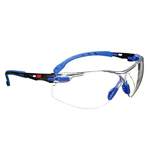 3M Solus 1000 Series - Lentes protectores con revestimiento antivaho Scotchgard, Gafas de seguridad, Negro/armazón azul, lente transparente, Una talla