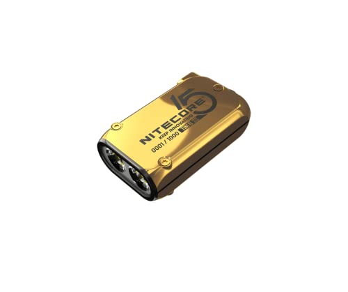 Nitecore TINI-2 SS - Llavero de acero inoxidable de doble núcleo USB-C recargable LED dorado brillante - 500 lúmenes