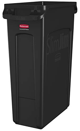 Rubbermaid Commercial Slim Jim Receptacle with Venting Channels, Rectangular, Plastic, 23 Gallons, Black 1 Pack)
