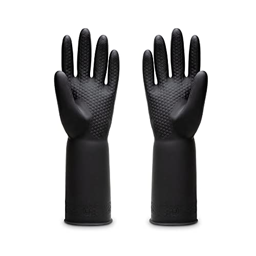 Uxglove Guantes de látex resistentes a los productos químicos, guantes de goma de alta resistencia, 32 cm, color negro, 1 par de tallas grandes