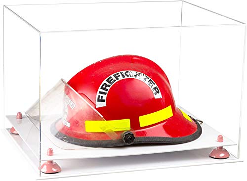 Better Display Cases (A014-PNR) - Casco de bombero, acrílico transparente, con elevadores rosa y base blanca