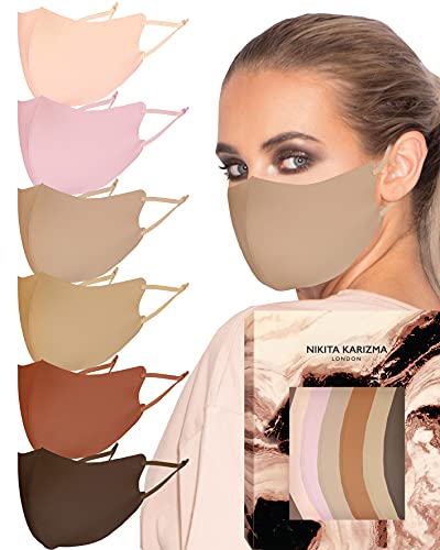 Karizma Paquete de 6 mascarillas faciales de tela para mujer, tela lavable con cintas ajustables para las orejas, Tierra, 6 Count (Pack of 1)