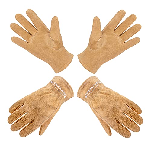 HANDLANDY Guantes de trabajo de piel auténtica para niños de 3 a 11 años, guantes de jardinería para niños y niñas (S (para edades de 2 a 4 años), 2 pares)