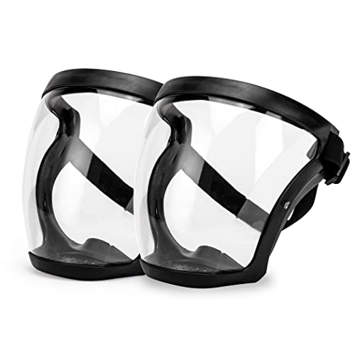 Careta de protección rostro completo, escudo facial de policarbonato transparente anti empañamiento con soporte elástico, paquete 2 piezas.