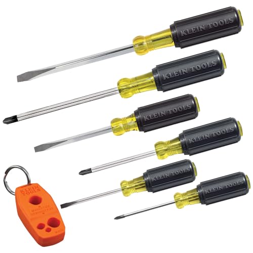 Klein Tools 85146 - Juego de destornilladores con magnetizador/desmagnetizador para puntas magnéticas 3 ranuradas, 3 Phillips, agarre de cojín antideslizante, 6 piezas