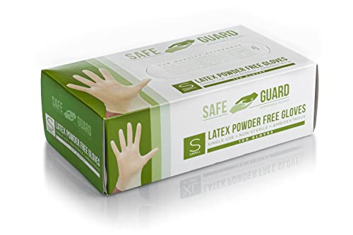 SAFEGUARD Latex Powder Free Gloves, Small, 100 Count