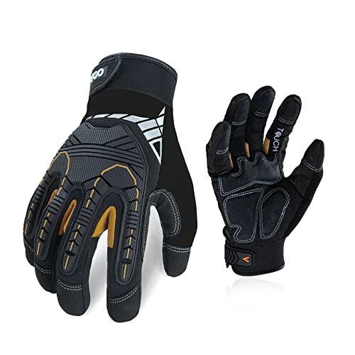 Vgo 1 par de guantes de trabajo de seguridad, guantes de mecánico, guantes de impacto, guantes antivibración, guantes de rigor, resistentes (talla XL, negro, SL8849)