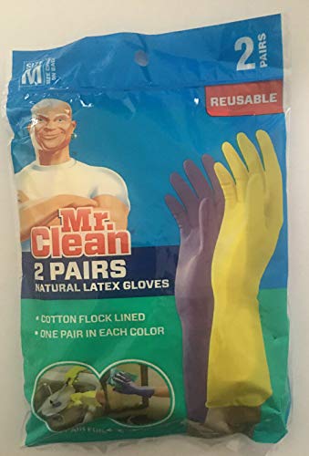 Mr. Clean Mr. Clean Guantes de látex reutilizables medianos, 2 colores, 2 piares, 2 unidades