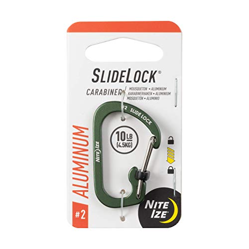 Nite Ize CSLA4-08-R6 SlideLock - Mosquetón de bloqueo para llaves y engranajes, tamaño #4, color verde oliva