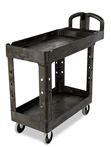 Rubbermaid Commercial  Heavy-Duty Service Cart with Lipped Shelves, Small, Black