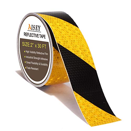 AISEY Cinta reflectante de precaución, impermeable, amarillo y negro, para exteriores, 2 pulgadas x 30 pies