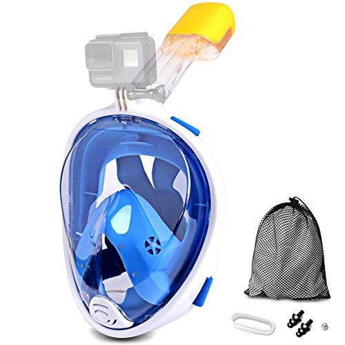 Jasonwell Máscara de Buceo 180 Grados de Vision Máscara de Snorkel de Cara Completa respirando Libre Anti vaho y Anti Fugas con Montaje de cámara para Adultos y Niños (Azul, L/XL) …
