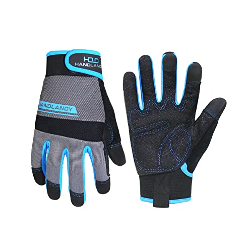 Grip - Guantes de trabajo para hombres y mujeres, guantes de trabajo mecánicos de silicona antideslizantes, pantalla táctil, duraderos, transpirables (XL, azul)