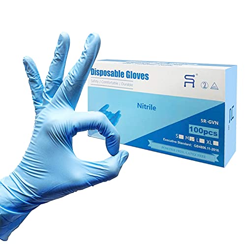 5R Guantes de nitrilo, guantes desechables, sin látex, sin polvo, textura, guantes de trabajo seguros (pequeños (paquete de 100), azul)