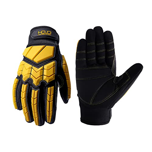 Guantes de trabajo resistentes, guantes de trabajo mecánicos antivibración para hombres, guantes de trabajo con acolchado SBR, guantes protectores de impacto TPR (extragrandes, negro y amarillo)