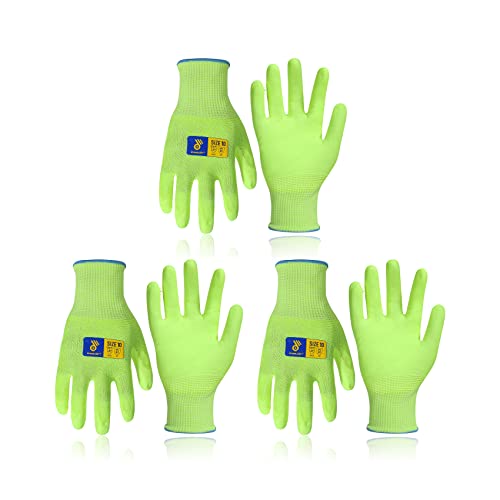 3 pares de guantes de trabajo utilitarios para mujeres y hombres, guantes resistentes a los cortes, guantes de jardinería ultraligeros y flexibles con revestimiento de poliuretano (XL, verde)