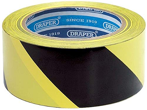 Draper 63382 - Cinta adhesiva de peligro, 33 m x 50 mm, color negro y amarillo