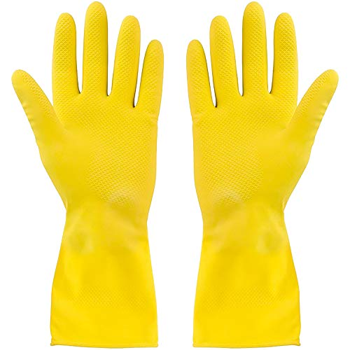Guantes de látex amarillo SteadMax, guantes profesionales de goma reutilizables para limpieza general del hogar, lavado de platos, guantes desechables, mediano (3 pares)