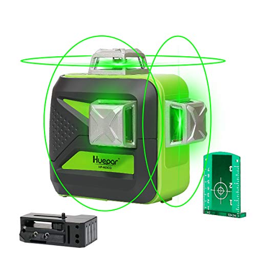 Huepar Nivel láser autonivelante 3D de rayo verde 3x360 línea cruzada láser nivelación y alineación de tres planos nivel láser -dos 360° vertical y una línea horizontal de 360° -Base giratoria magnética 603CG
