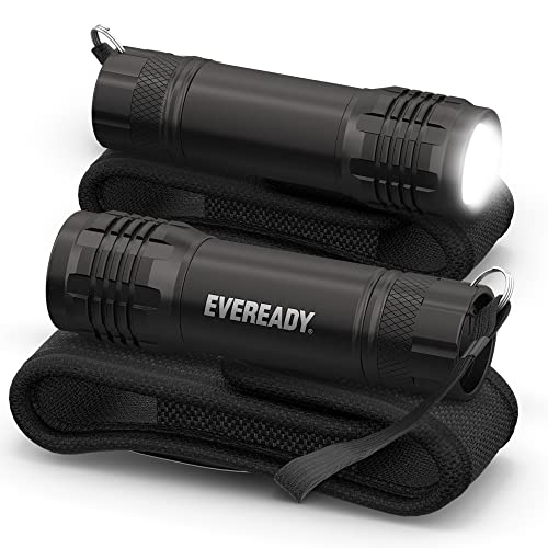 Eveready Linternas tácticas LED S300 con fundas (paquete de 2), luces de flash resistentes y compactas, resistente al agua IPX4, accesorios de camping, Tactical Black (con fundas)