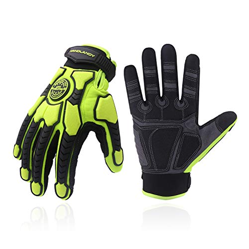 Guantes de trabajo resistentes, acolchado SBR, guantes protectores de impacto, guantes de trabajo mecánicos antivibración, guantes de trabajo táctiles (M, verde)