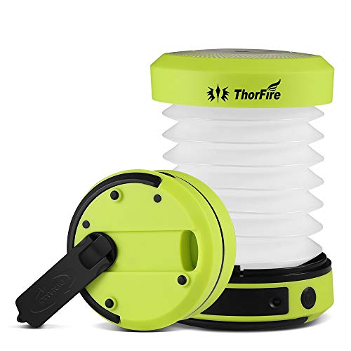 ThorFire CL01 - Linterna LED para Acampada, manivela, USB, Recargable, Plegable, Linterna de Emergencia, luz Nocturna, lámpara para Camping, Senderismo, Tienda de campaña, jardín, Patio