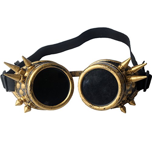 Lelinta Steampunk - Gafas de soldadura góticas para cosplay vintage rústico, 1 par de lentes negras en marco de cobre., AdjusMesa
