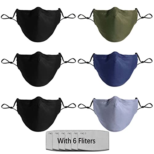 SISATOY Mascarillas de tela para hombres y mujeres, lavables, reutilizables y ajustables con alambre de nariz y fliter, 6 máscaras antipolvo para exteriores con lazo para las orejas