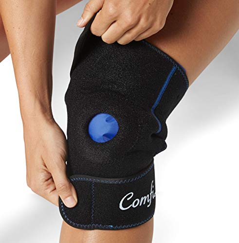 ComfiLife Paquete de hielo para rodilla con envoltura – rodillera – reutilizable – Paquete de gel de terapia caliente y frío – Soporte de compresión ajustable para lesiones, dolor de rodilla, cirugía de rodilla, artritis, menisco y más
