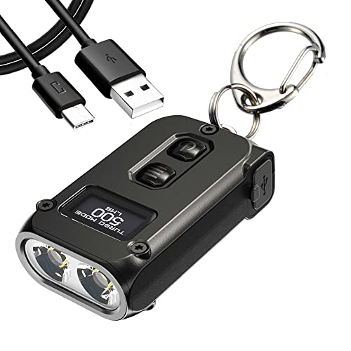 Nitecore TINI 2 Black 500 Lumen USB-C Rechargeable Keychain Flashlight plus LumenTac Charging Cable
