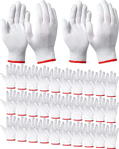 SATINIOR 36 pares de guantes de trabajo de mano de algodón blanco, guantes de trabajo de seguridad, forros de algodón para hombres y mujeres, guantes de barbacoa de algodón (borde rojo), talla única
