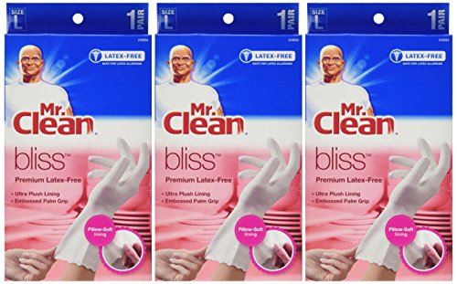 Mr. Clean 243034 Bliss - Guantes sin látex, talla grande, 3 pares
