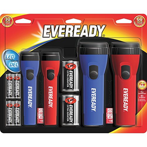 Eveready EVM5511S Linterna LED económica, AA/D, negro/azul/rojo