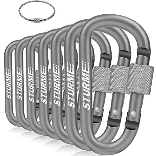 STURME Carabiner Clip 3“ Aluminum D-Ring Locking Durable Strong and Light Large Carabiners Clip Set for Outdoor Camping Screw Gate Lock Hooks Spring Link Improved Design Pack (Gunmetal)