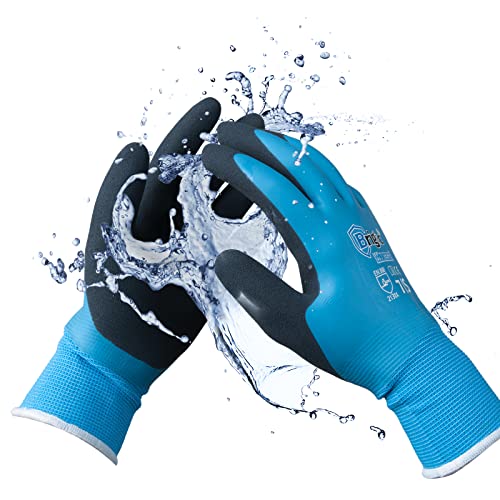 Brigic Guantes impermeables, flexibles y de gran agarre, guantes de trabajo impermeables con látex de doble revestimiento, guantes de jardinería para limpieza (1, mediano)