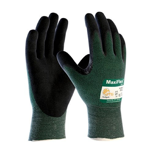 3 Pack MaxiFlex Cut 34-8743 Cut Resistant Nitrile Coated Work Gloves with Green Knit Shell and Premium Nitrile Coated Micro-Foam Grip on Palm & Fingers. Sizes S-XL (Large)