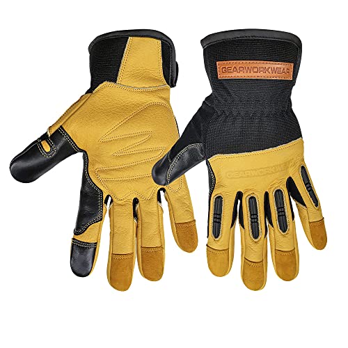 Guantes de trabajo de cuero para hombres y mujeres, guantes mecánicos, guantes de trabajo con pantalla táctil, guantes de seguridad, 1 par (mediano)