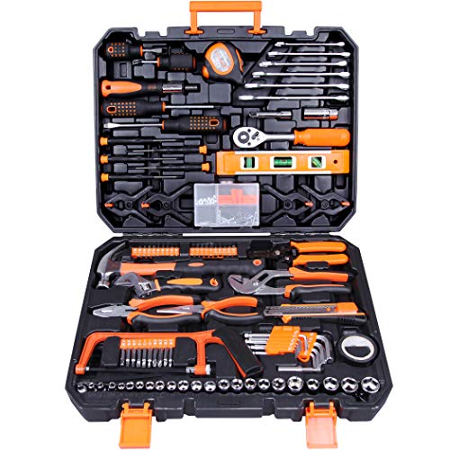 CARTMAN - Juego de 168 herramientas naranjas de mano para el hogar en general, con caja de herramientas de plástico, herramientas para electricistas en una caja de almacenamiento
