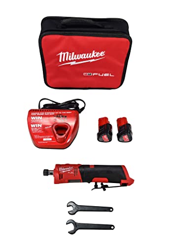 Milwaukee 2486-22 M12 - Kit de amoladora recta de 12 V con (2) batería de 2.0 Ah, cargador y bolsa de herramientas