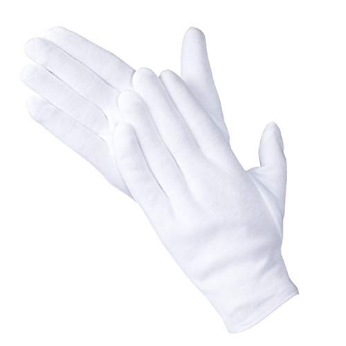 CHARMICS 5 pares de guantes de algodón blanco para manos secas, guantes hidratantes durante la noche, guantes de eccema de 23 cm / 9 pulgadas, guantes de spa lavables, guantes blancos premium para mujeres y hombres