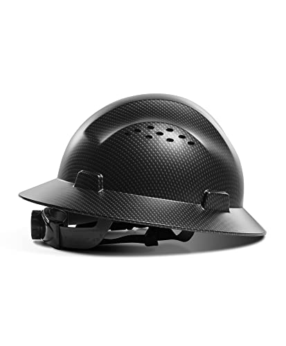 LANON - Sombrero duro de ala completa, aprobado por OSHA, diseño de puntos grises, casco ventilado de seguridad FRP con suspensión de trinquete ajustable de 4 puntos, clase C