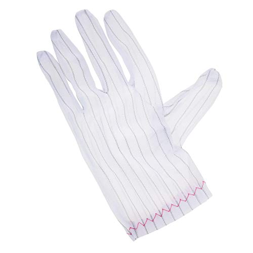 Othmro 5 pares de guantes antiestáticos, guantes antideslizantes de trabajo de dedo completo, fibra conductora de poliéster, a prueba de polvo, guantes de seguridad protectores para la industria electrónica, semiconductores, patrón de rayas S, color blanc