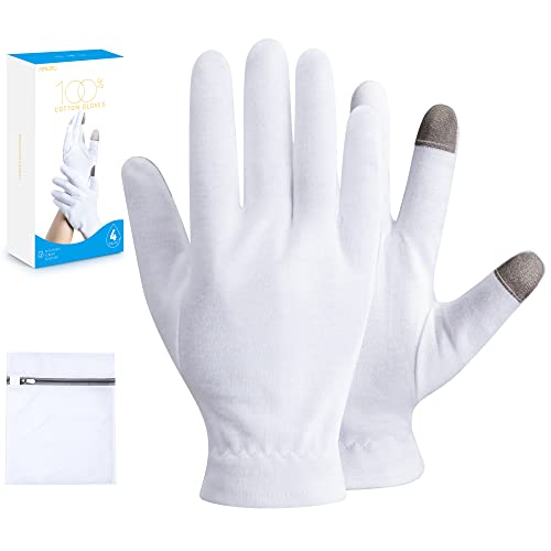 24 guantes de algodón blanco, guantes de algodón para eccema para manos  secas, guantes blancos, mujeres y hombres, forros de guantes lavados para  spa