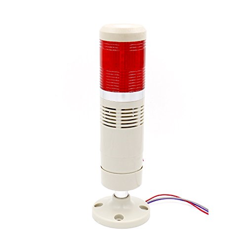 Baomain - Columna de luz de señalización industrial LED con alarma redonda, indicador de luz continua, luz de advertencia, zumbador rojo DC 24 V