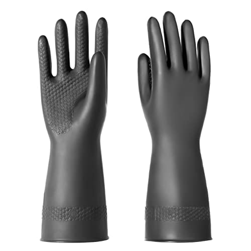 Guantes de látex resistentes a los productos químicos, guantes de goma resistentes a los químicos, 12.6 pulgadas, color negro, 1 par de tallas grandes