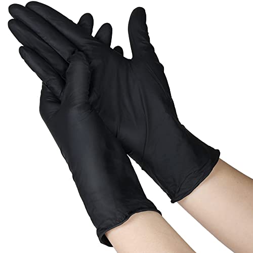 Guantes desechables de nitrilo, color negro, 100 unidades, sin látex, sin polvo, guantes de trabajo multiusos (grande)
