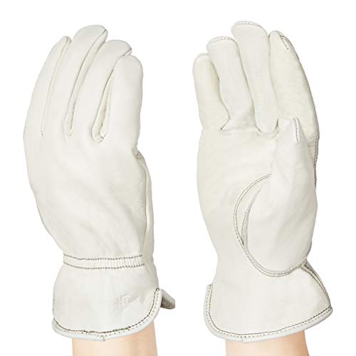 AmazonBasics Leather Work Gloves with Back Elastic, Beige, XXL
