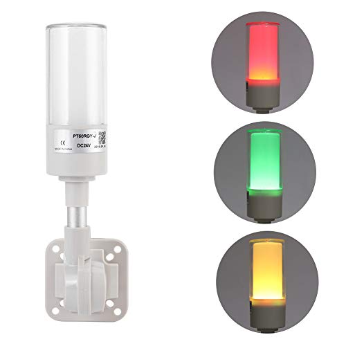 Luces de pila de torre de señalización LED, columna de luz de señal industrial de 3 colores Luz de alarma LED, indicador de luz continua redonda plegable, con zumbador, 24 V