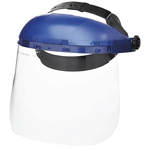 Sellstrom Protector facial de seguridad de corona única con casco de trinquete, tinte transparente, sin revestimiento, azul, 8 x 12 x .040, S39110